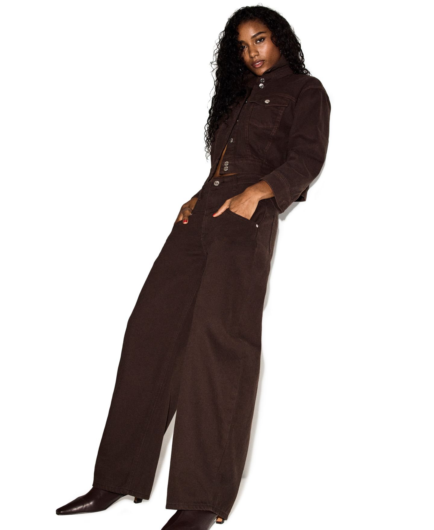 Женские джинсы Steve Madden Tribeca High-Waisted Wide-Leg, цвет: Тёмно-коричневый варёный — фото 7