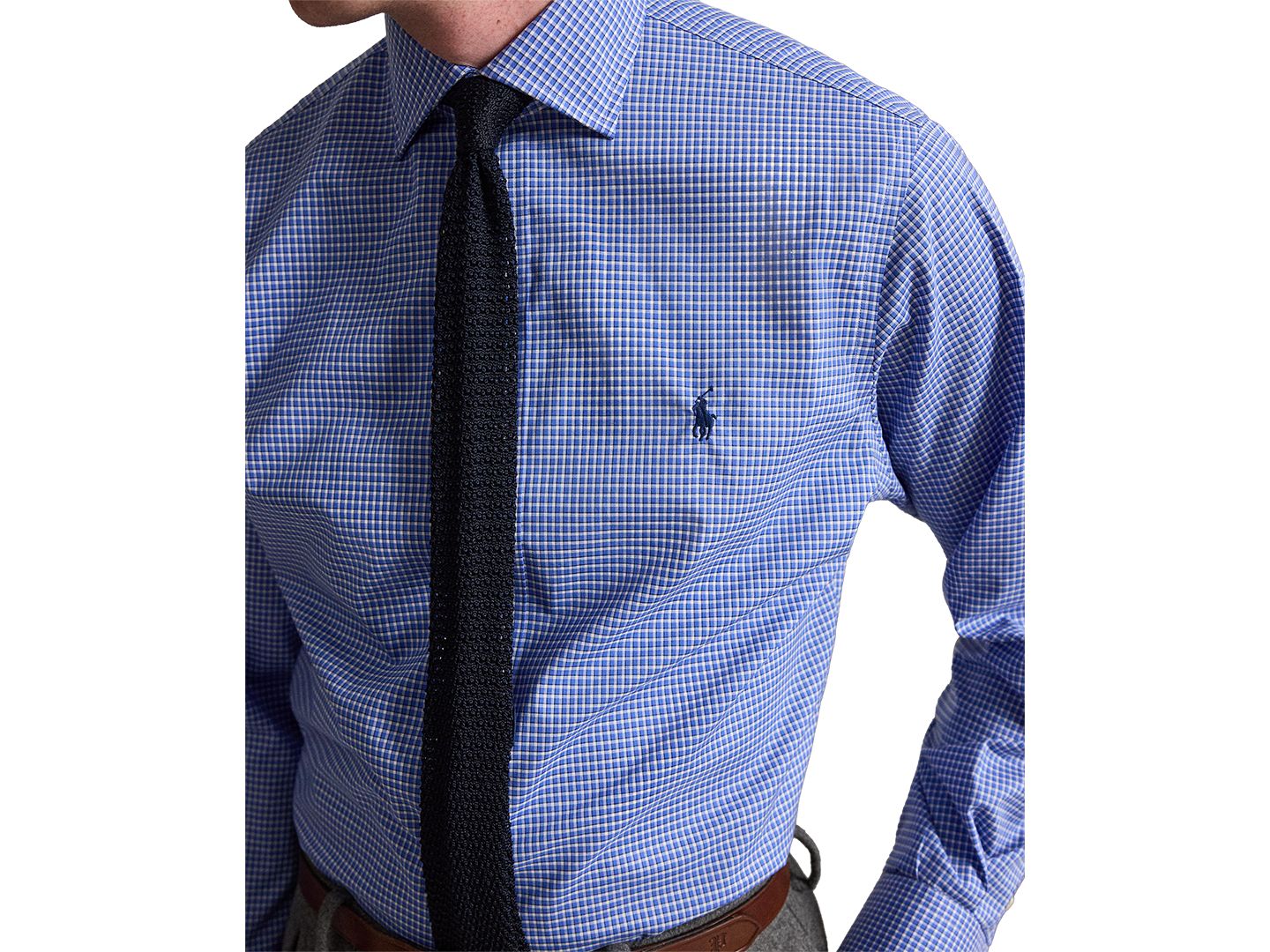 Мужская рубашка Polo Ralph Lauren Regent Checked Poplin Classic-Fit, цвет: Синий белый — фото 3