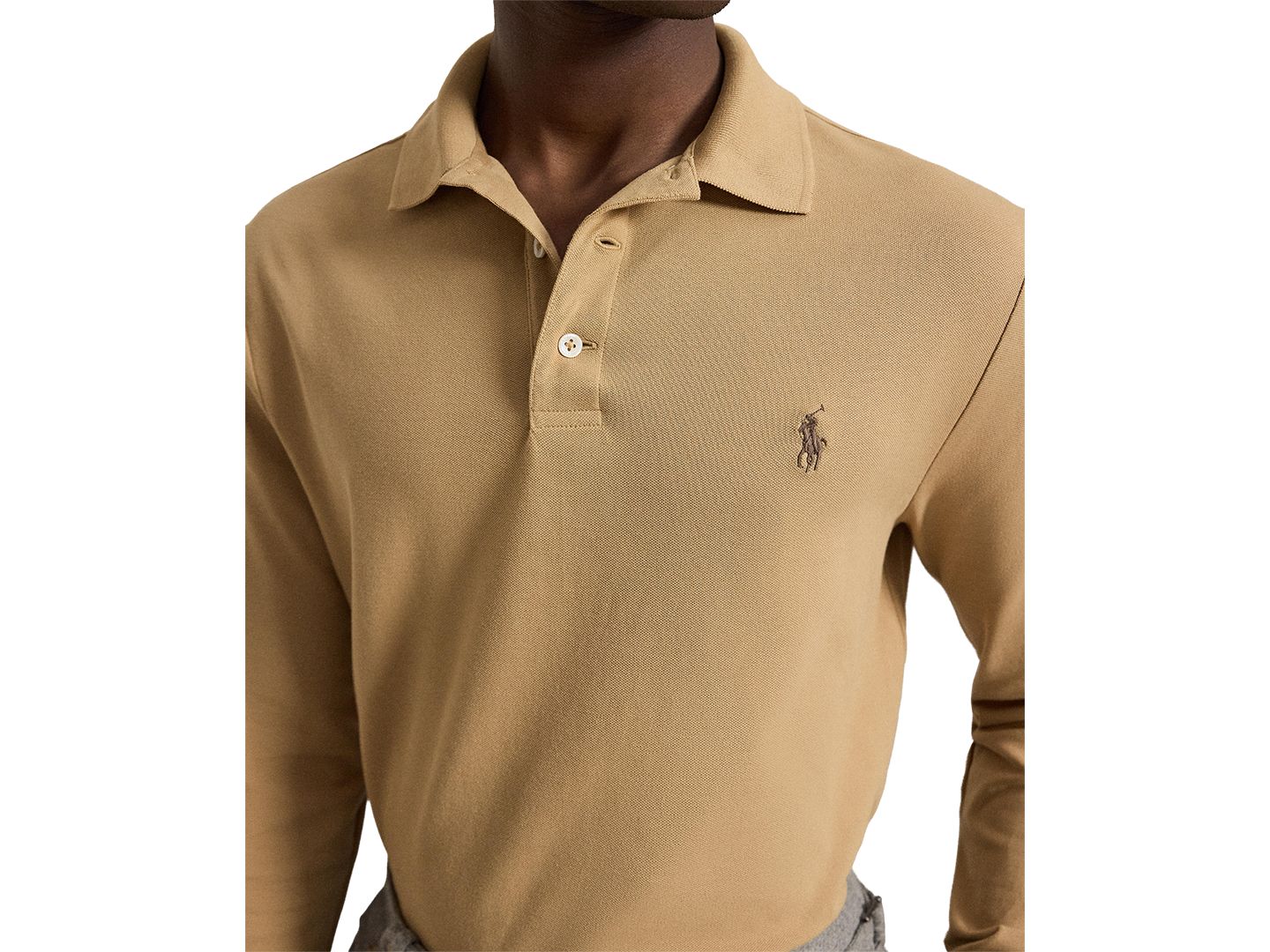Мужское поло Polo Ralph Lauren Stretch Mesh Classic-Fit Polo, цвет: Верблюжий — фото 3