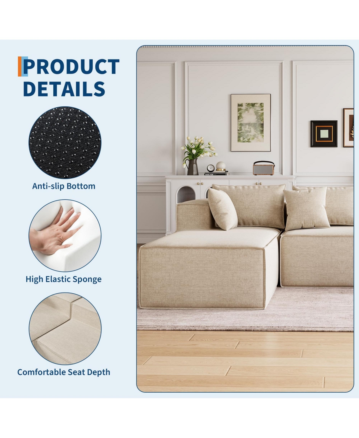 homfan Modular Sectional Couches for Living Room, Modern l Shaped Couch with Deep Seat, Cloud Upholstered Sofa Bedroom