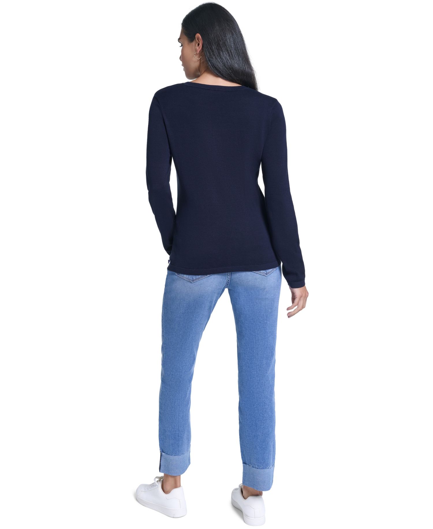 Women's Intarsia Dog Long-Sleeve Crewneck Sweater