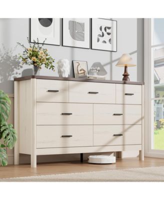 7 Drawer Dresser, 53.15" Wide Farmhouse Chest with Cylindrical Legs, Quiet Ball-Bearing Slides, Anti-Tip, Storage Organizer for Living Room