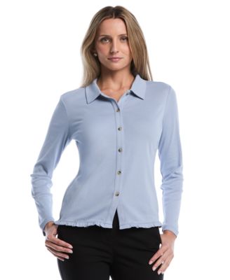 Petite Long-Sleeve Ruffle-Trim Cotton Shirt