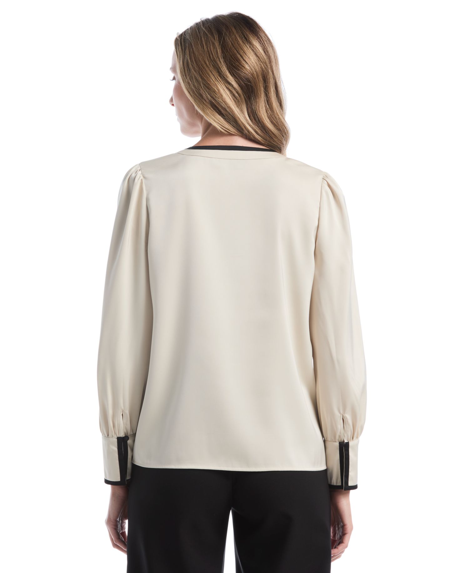 Petite Long-Sleeve Split-Neck Satin Blouse