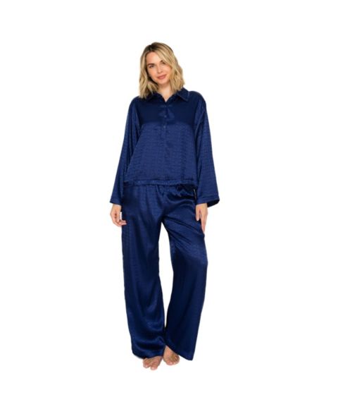 Пижамный комплект Monogram, атлас, жаккард — Badgley Mischka, цвет: Blueberry