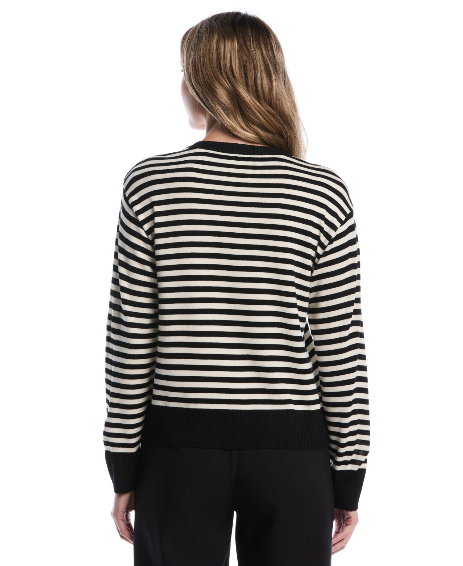 Petites Striped Crewneck Long-Sleeve Sweater