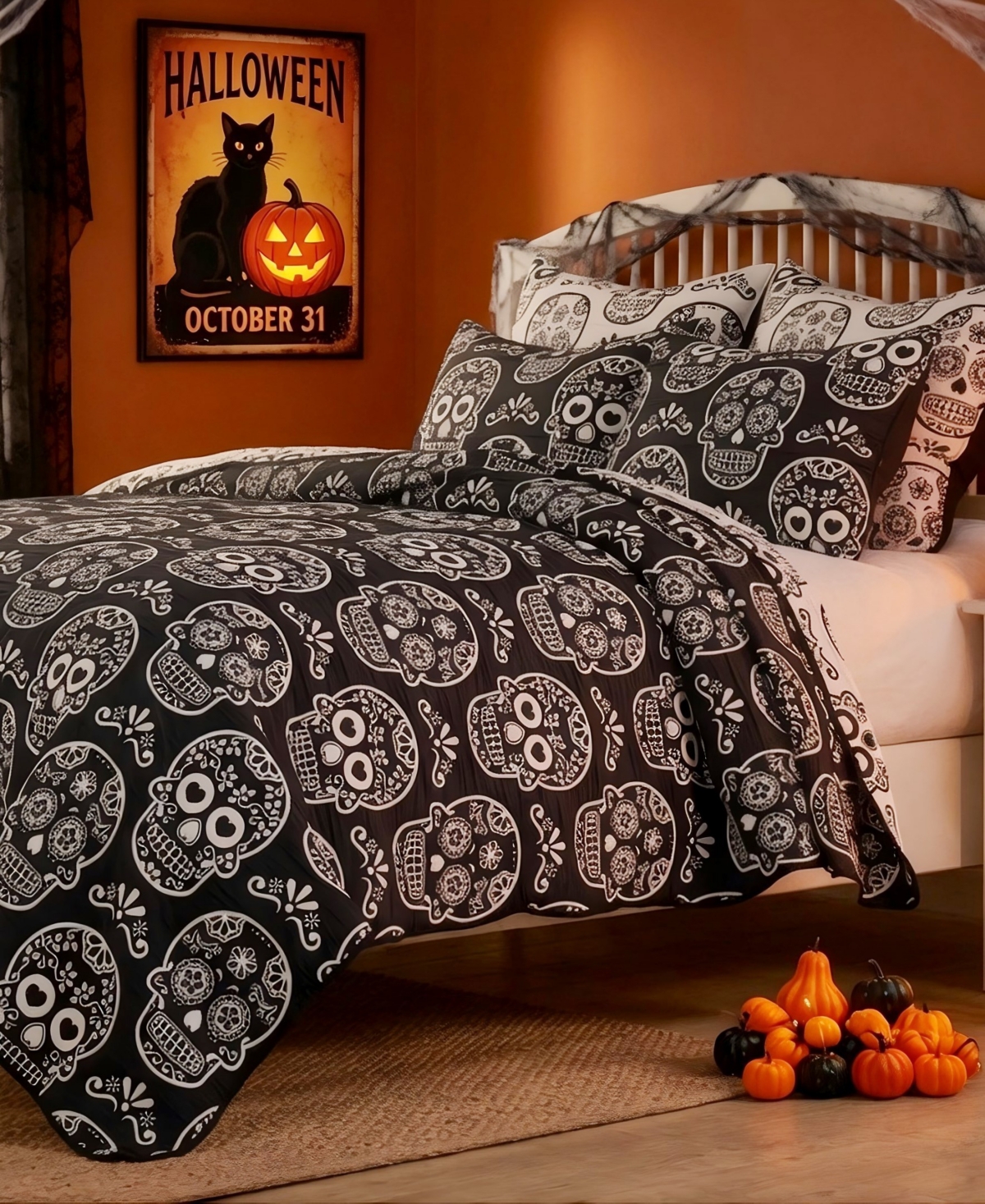 Greenland Home Fashions Sugar Skull Jacquard-Woven -Piece Coverlet Set