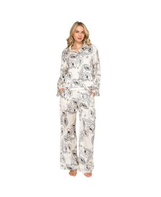 Women's Floral-Print Satin Long-Sleeve Pajama Set