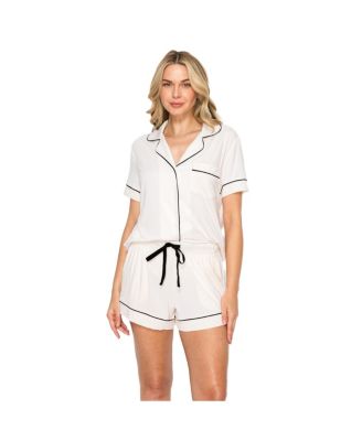 Women's Notched Collar Short Sleeve Button-Up Pajama Set