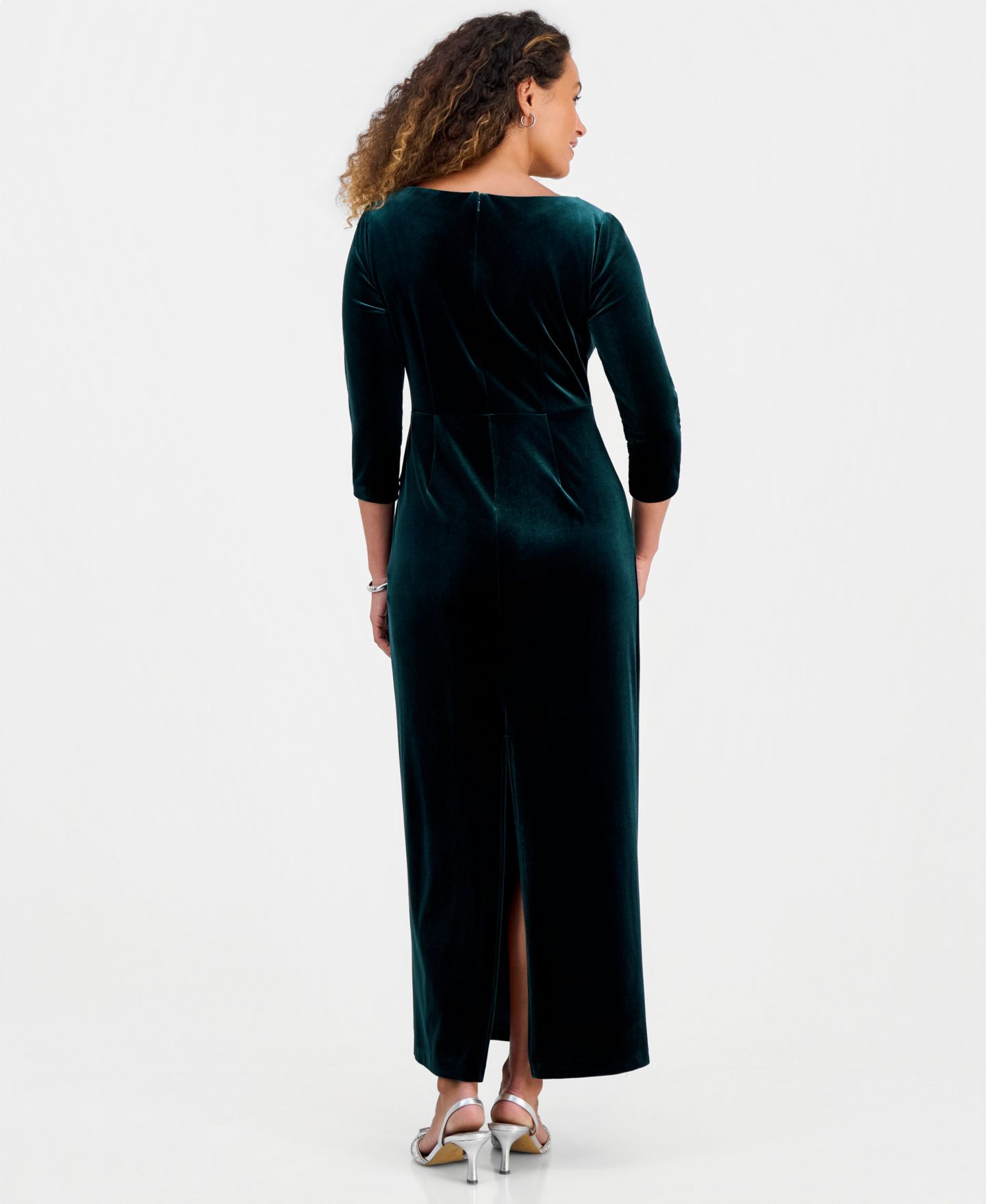 Женское платье Alex Evenings Petite Laurie Embellished V-Neck Short-Sleeve Gown, цвет: Тёмно-зелёный — фото 5