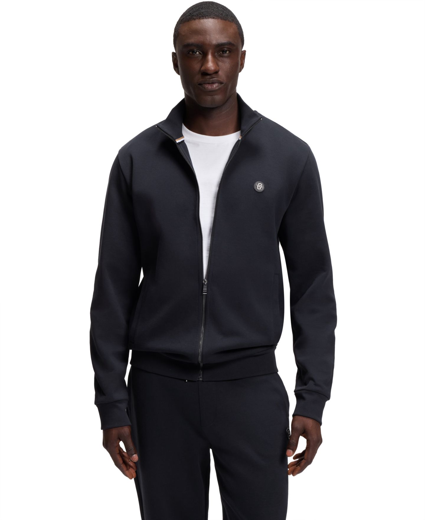 Мужской свитшот Hugo Boss Cotton-Blend Monogram Badge, цвет: Тёмный синий — фото 1