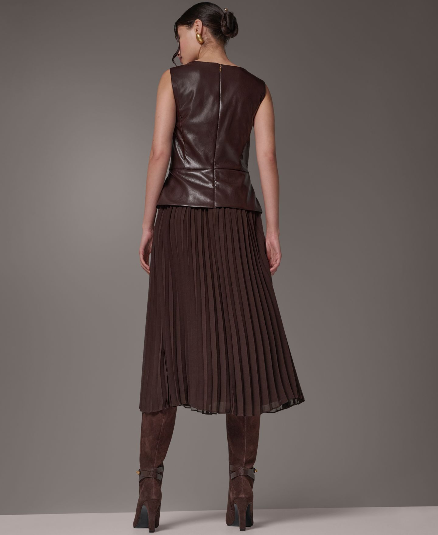 Женское платье Donna Karan New York Petite A-Line Sleeveless Midi, цвет: Тёмно-коричневый — фото 9