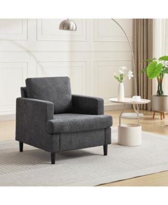 Mid-Century Accent Chair, Modern Linen Fabric Armchair for Living Room, Comfy Convex Seat Reading Single Sofa Chair with Solid Wood Frame