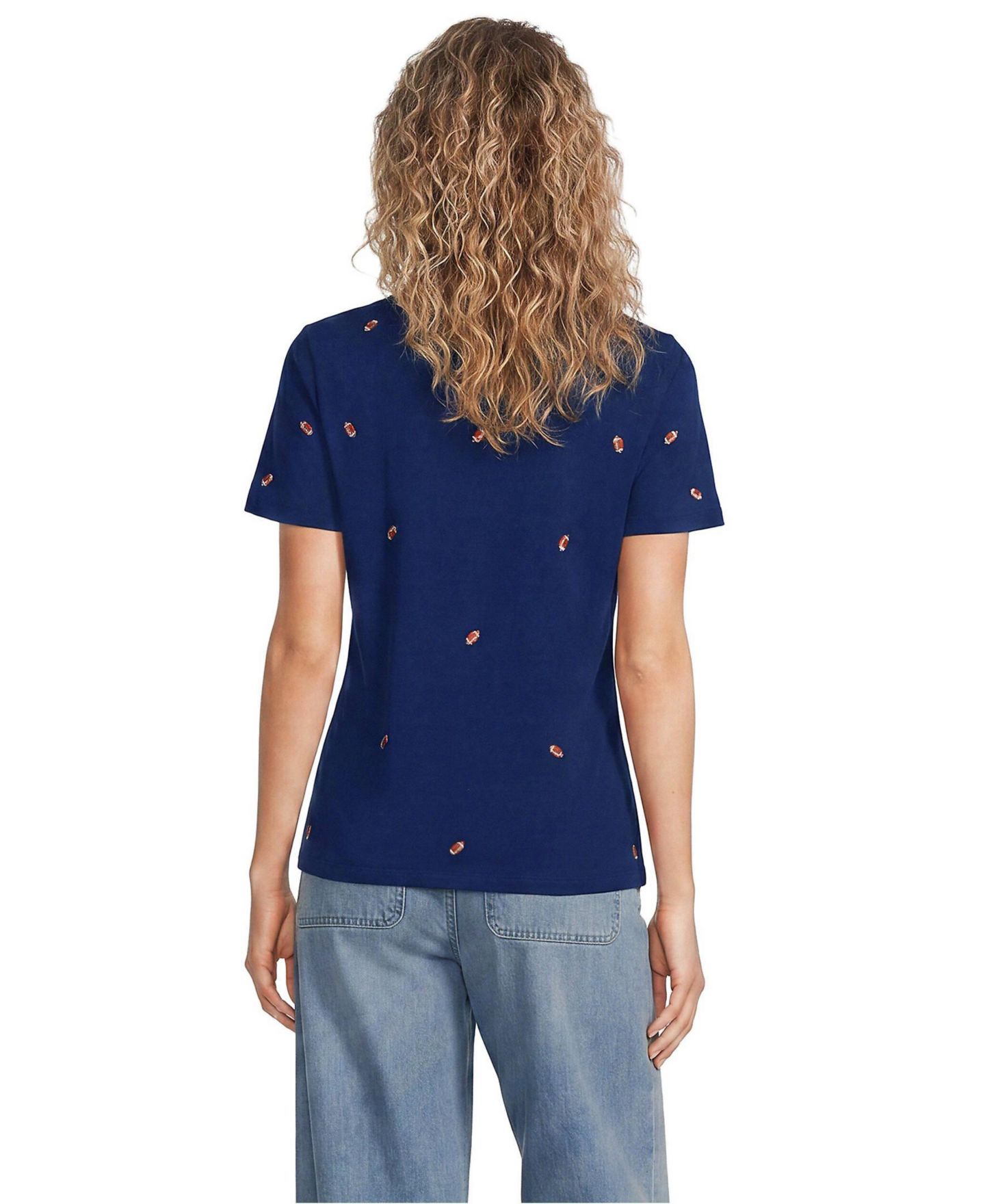 Женская футболка Lands' End Relaxed Supima Cotton Embroidered, цвет: Тёмно-синий — фото 3