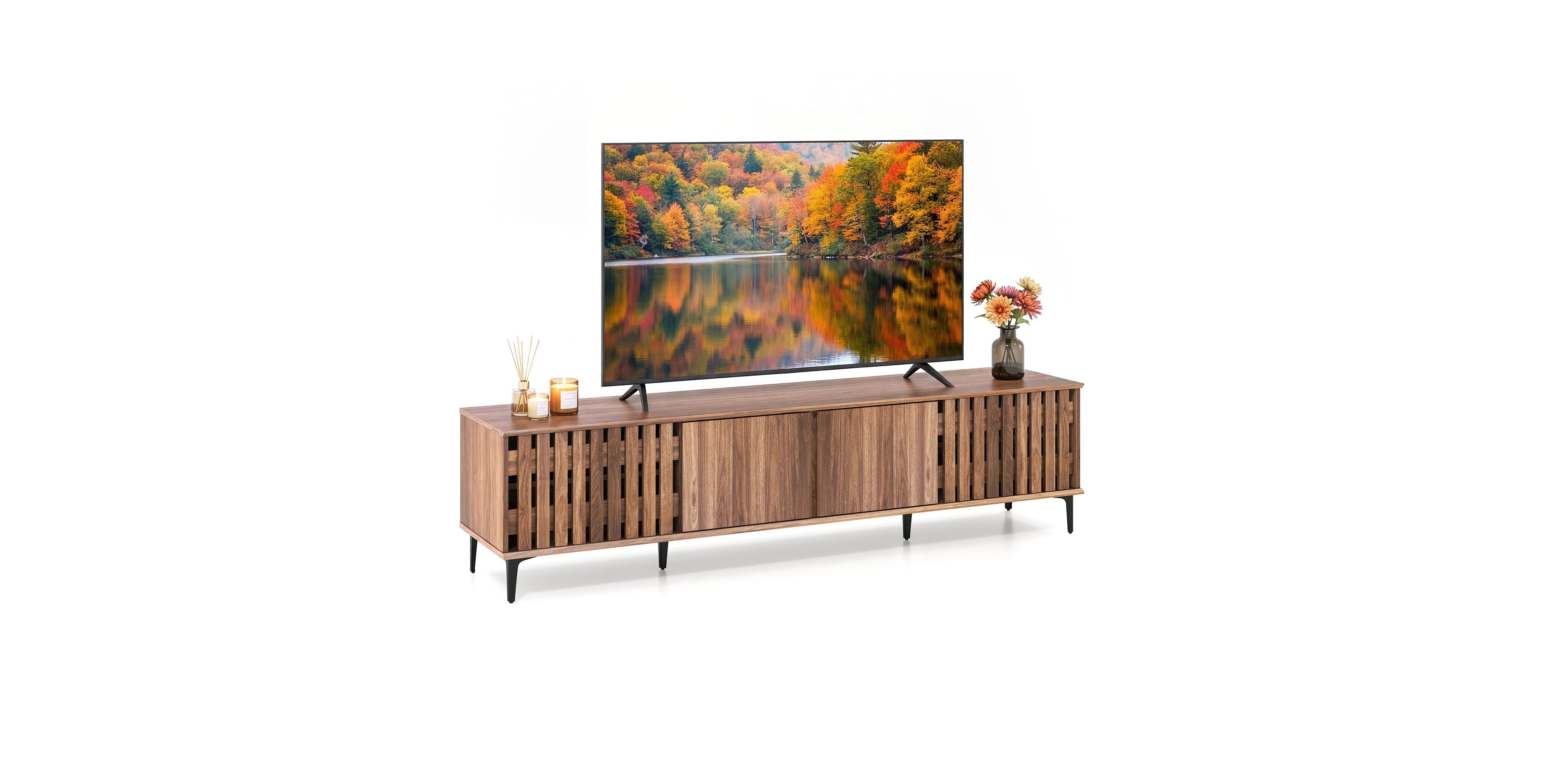 Costway 4-Door Tv Stand for 80 Inches TVs, Mid Century Modern Entertainment Center