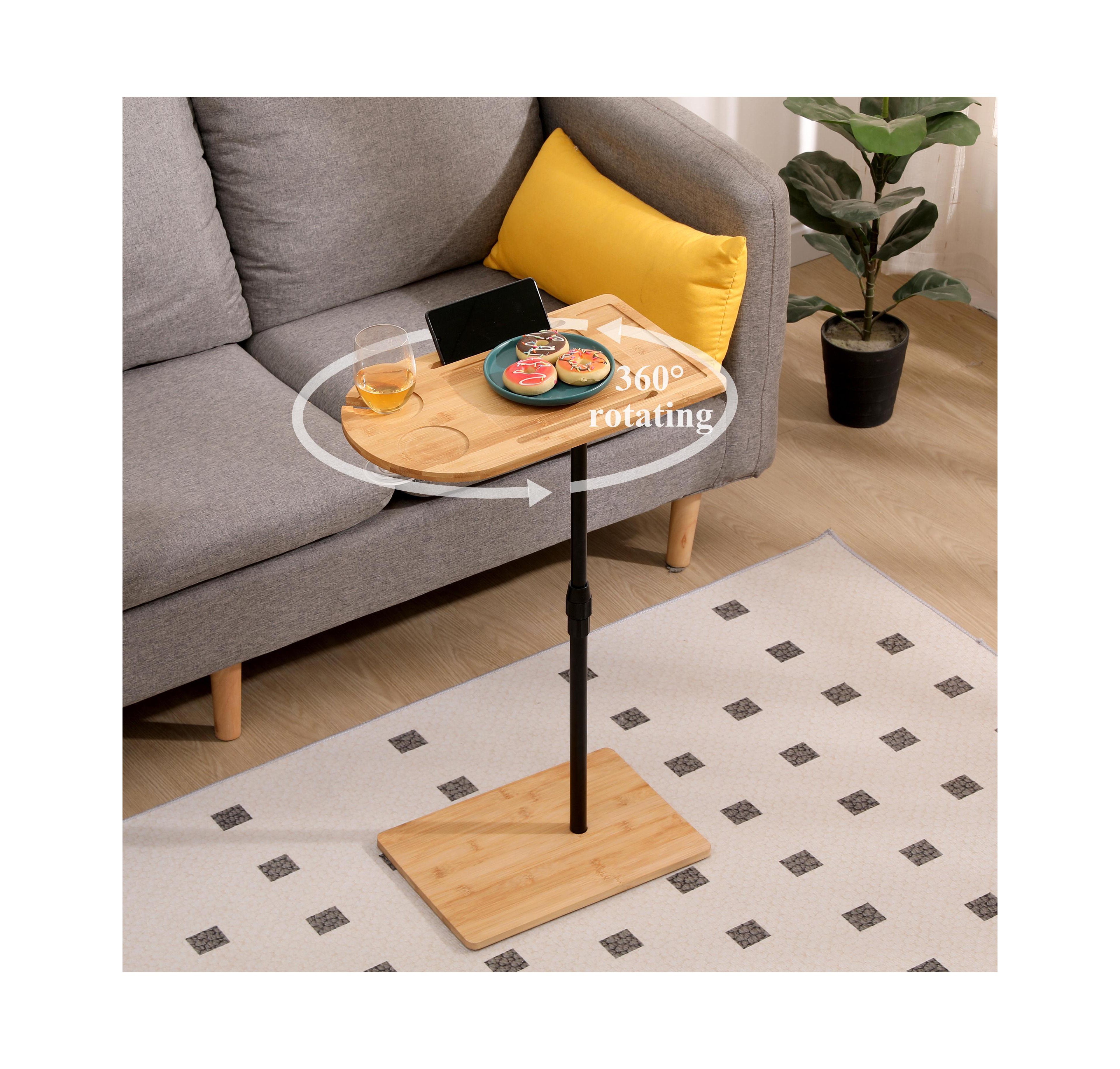 Flynama Height Adjustable C-Shaped Bamboo Side Table