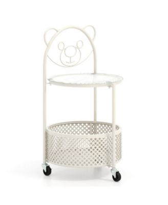 Modern Glass Sofa Side Table on Lockable Wheels with Storage Basket