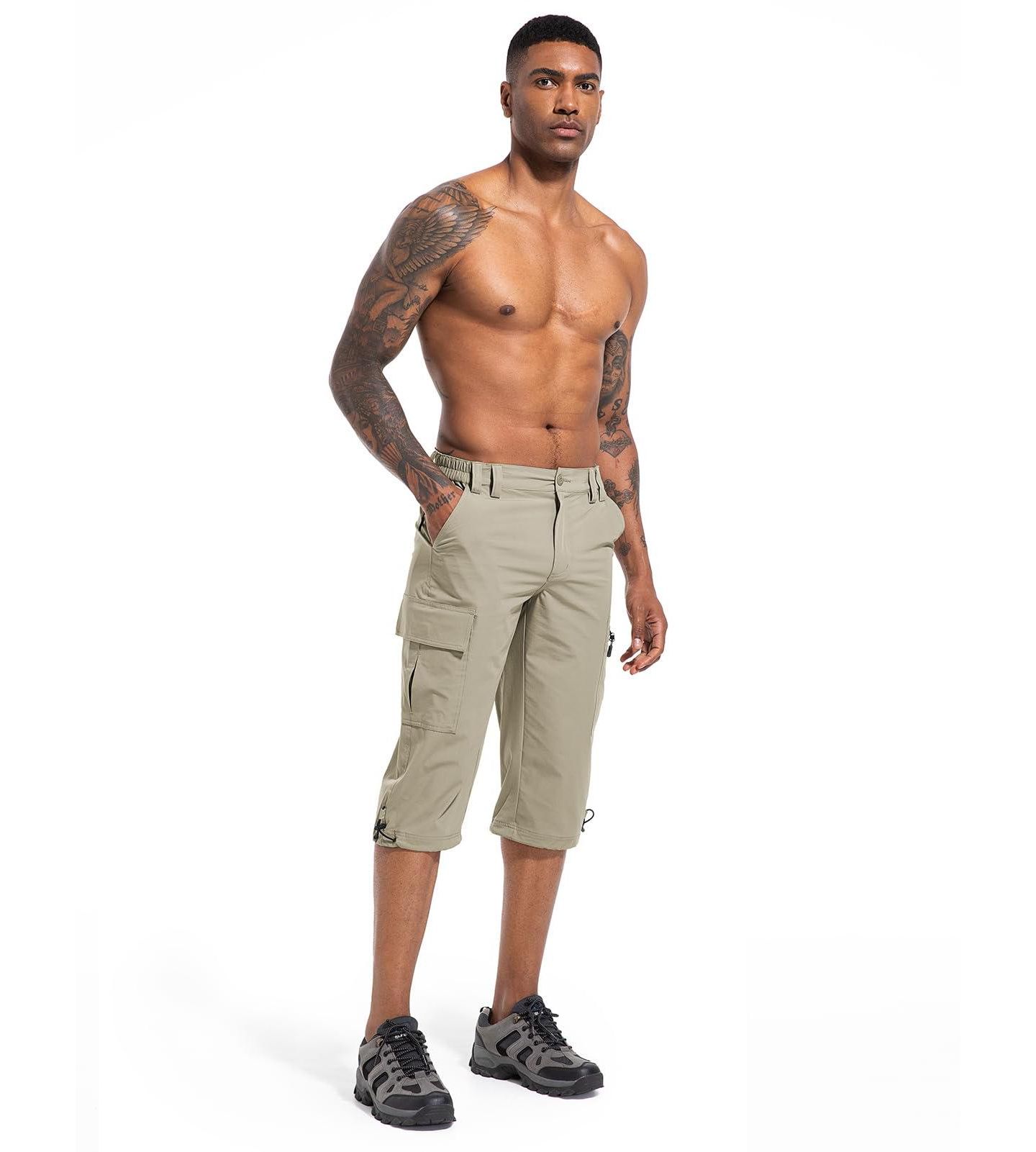 Мужские шорты Piscifun Quick Dry Capri Cargo Shorts 5 Pockets Hiking Fishing Athletic Wear, цвет: Зелёный, вариант 1 — фото 2