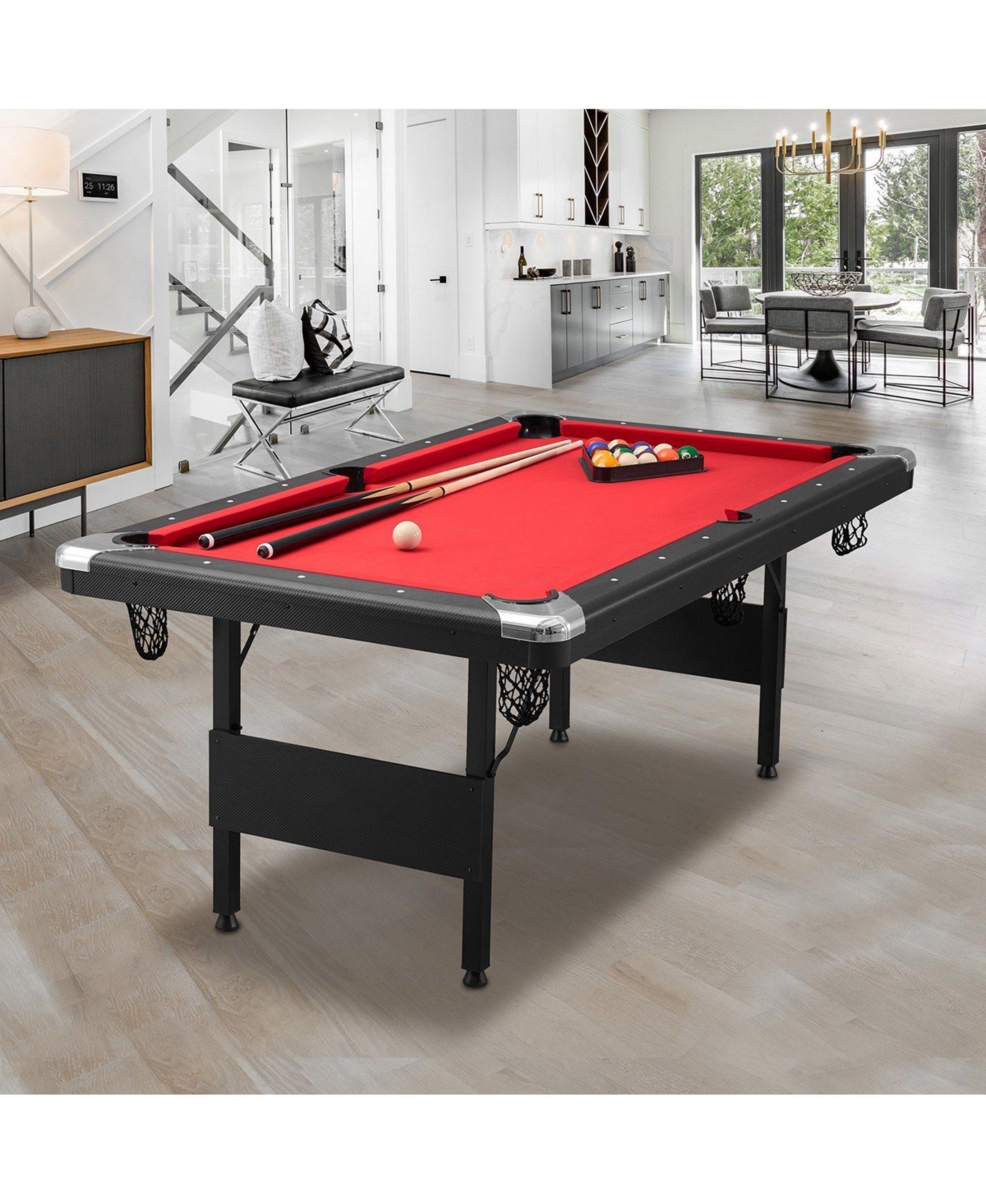 Slickblue Portable Foldable 6.3ft Pool Table with Complete Billiard Accessories