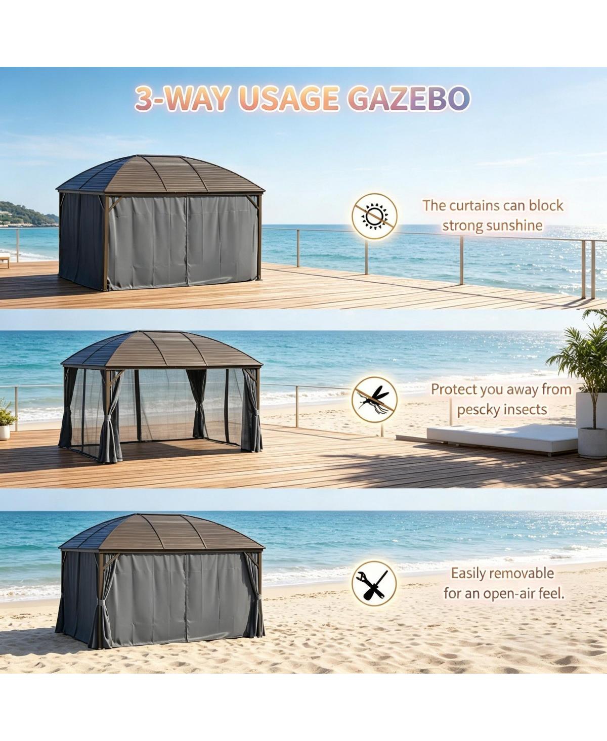 Asagikoiai 13.1x 9.8 Feet Outdoor Metal Gazebo, Heavy Duty Hardtop Gazebo with Curtains and Mesh