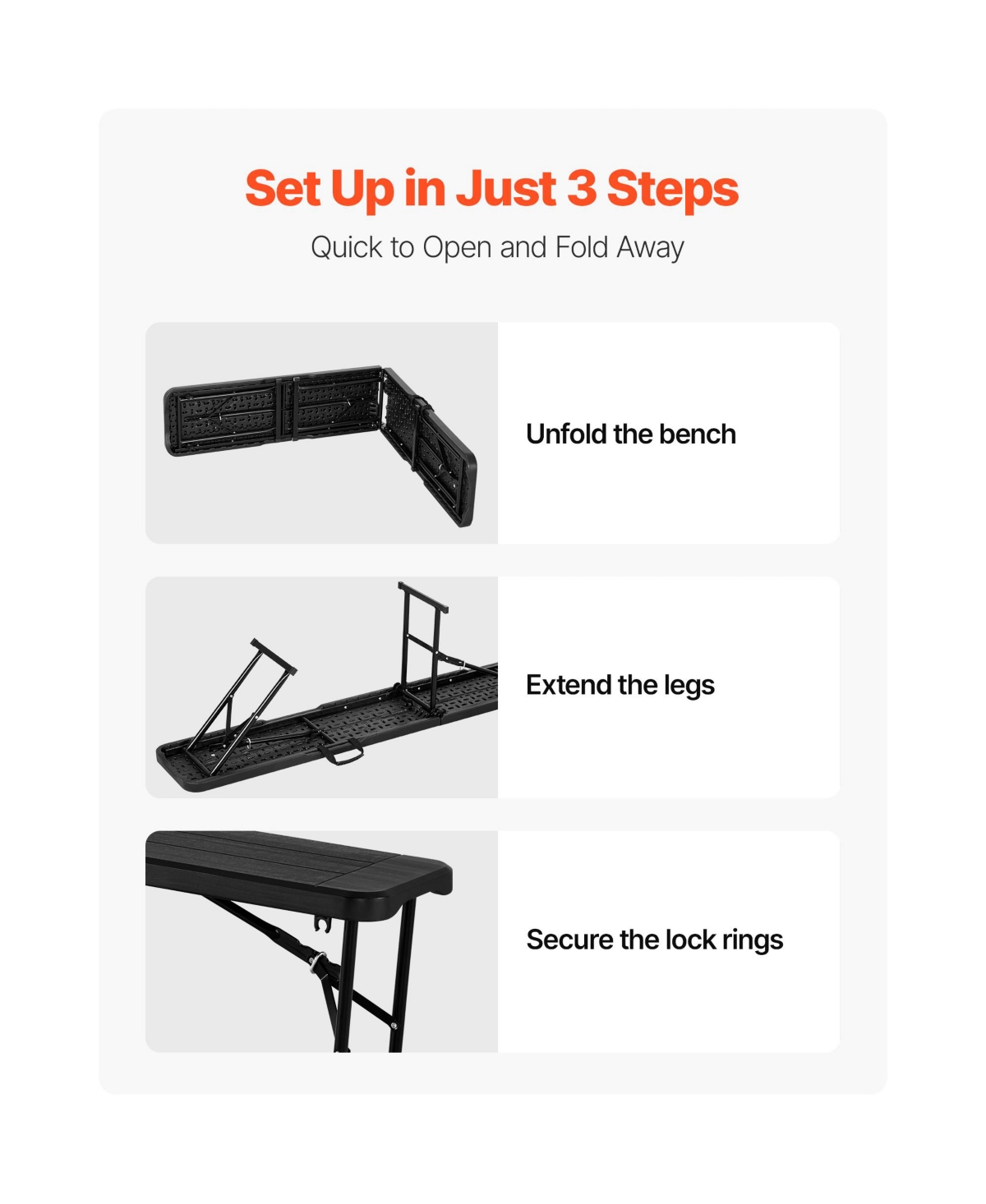 Sugift 2-Pack 6 ft Portable Folding Bench with Hdpe Seat and 2 Carry Bags for Outdoor Picnic Camping
