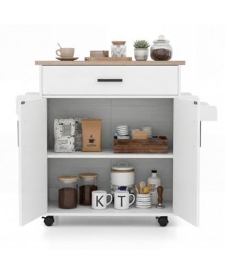 Rolling Kitchen Island Cart with Drawer and 2-Tier Cabinet