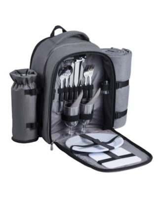 2 Person Picnic Backpack with Insulated Cooler Detachable Bottle Holder Blanket Plates and Cutlery