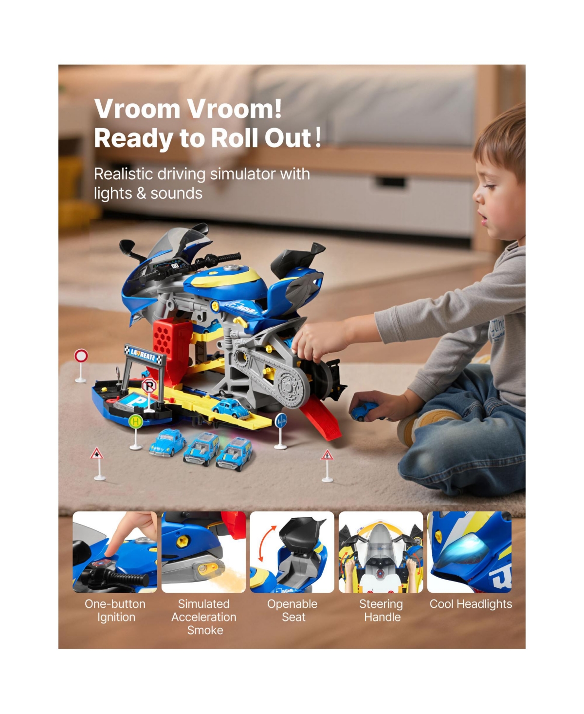 Sugift Motorcycle Lights and Sounds 25-Piece Playset, Ages 3+
