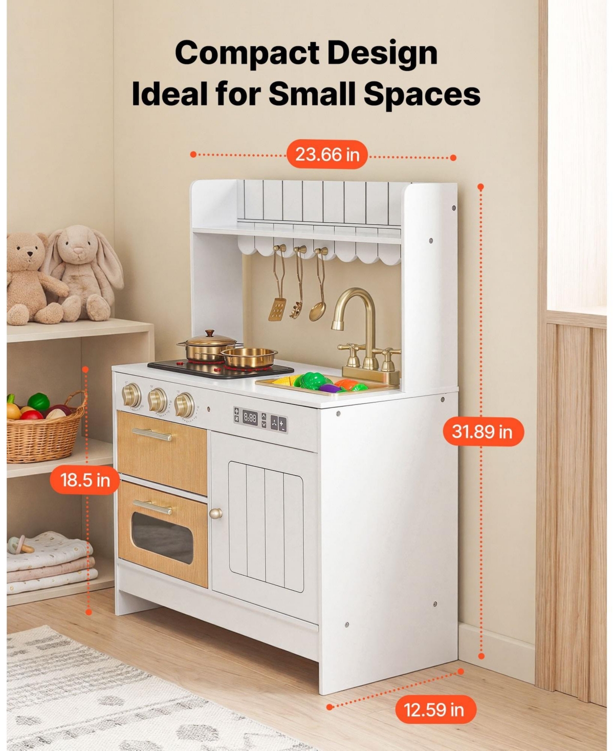 Sugift Wooden Play Kitchen Set with Lights and Sounds, Ages 3-8