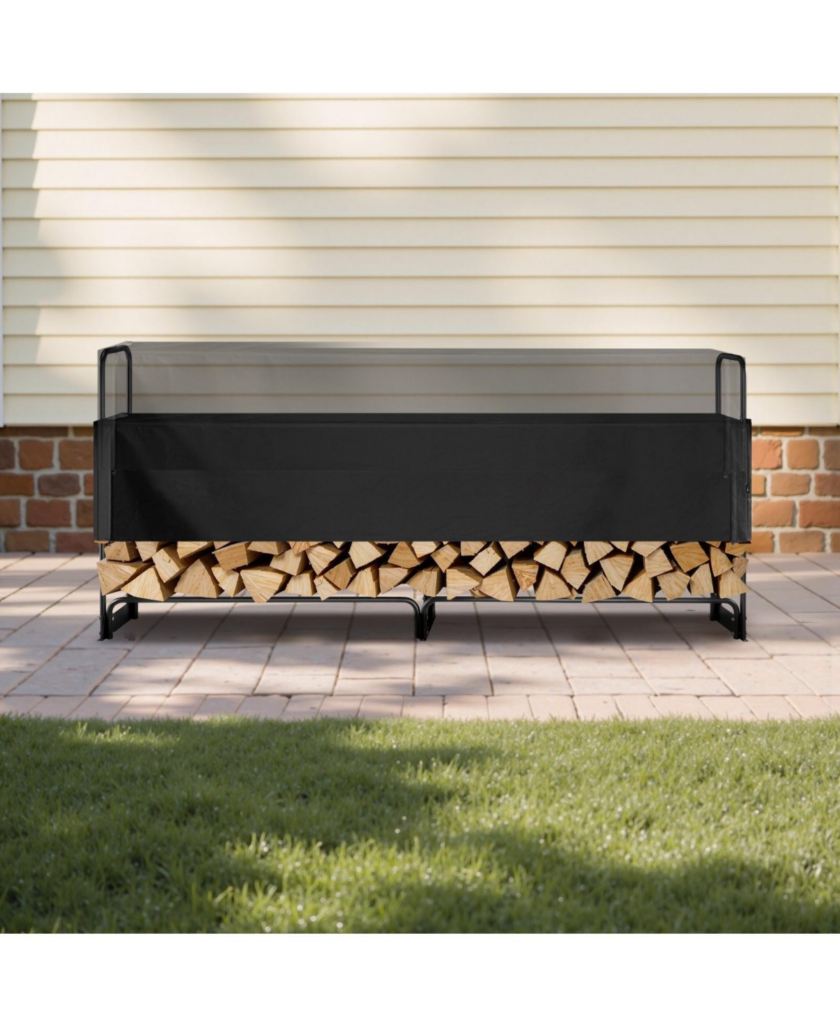 Slickblue 4feet Firewood Storage Rack with Waterproof Cover Powder Coated Metal