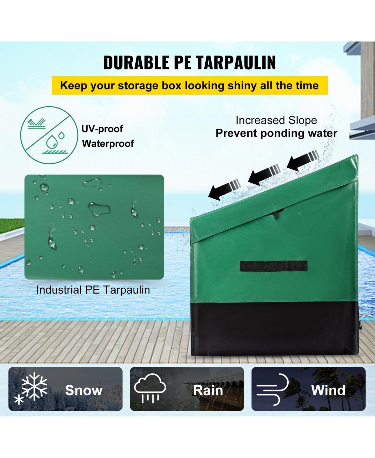 Slickblue Outdoor Storage Box 100 Gallon with Pe Tarpaulin Cover and Frame