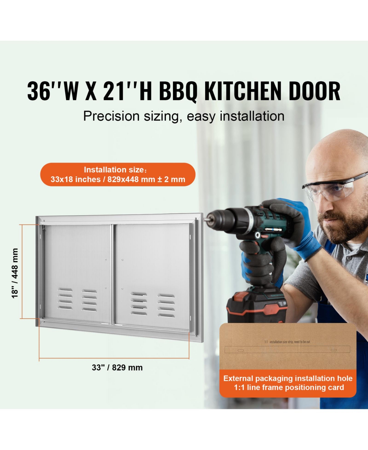 Sugift 36W x 21H in Double Outdoor Kitchen Access Door Stainless Steel Flush Mount with Handles Vents