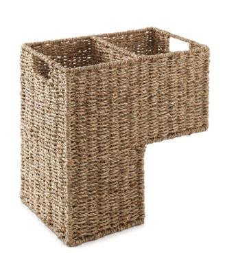 Stair Basket with Handles, Natural Seagrass - Woven Staircase Step Organizer Bin