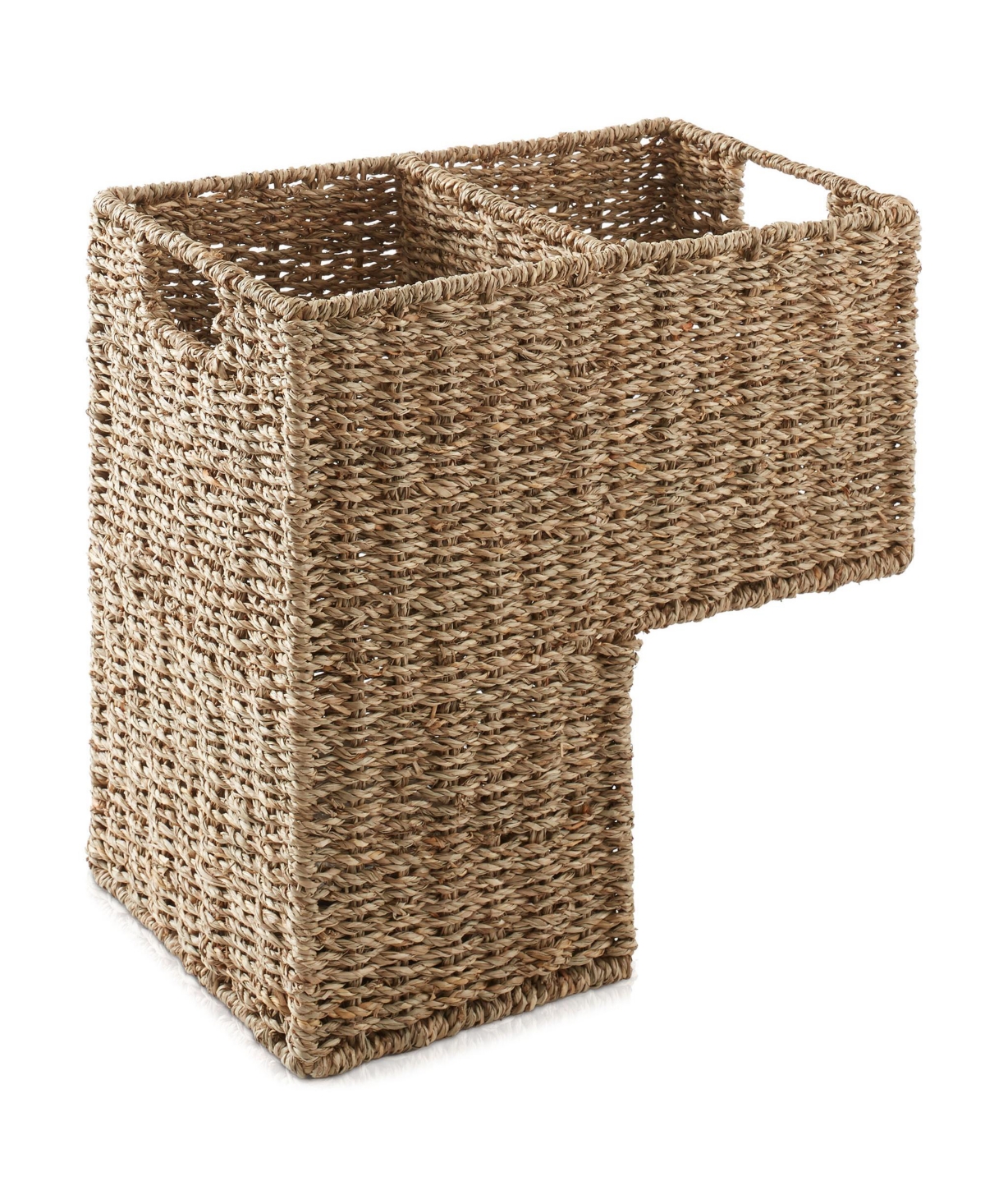 Casafield Stair Basket with Handles, Natural Seagrass - Woven Staircase Step Organizer Bin