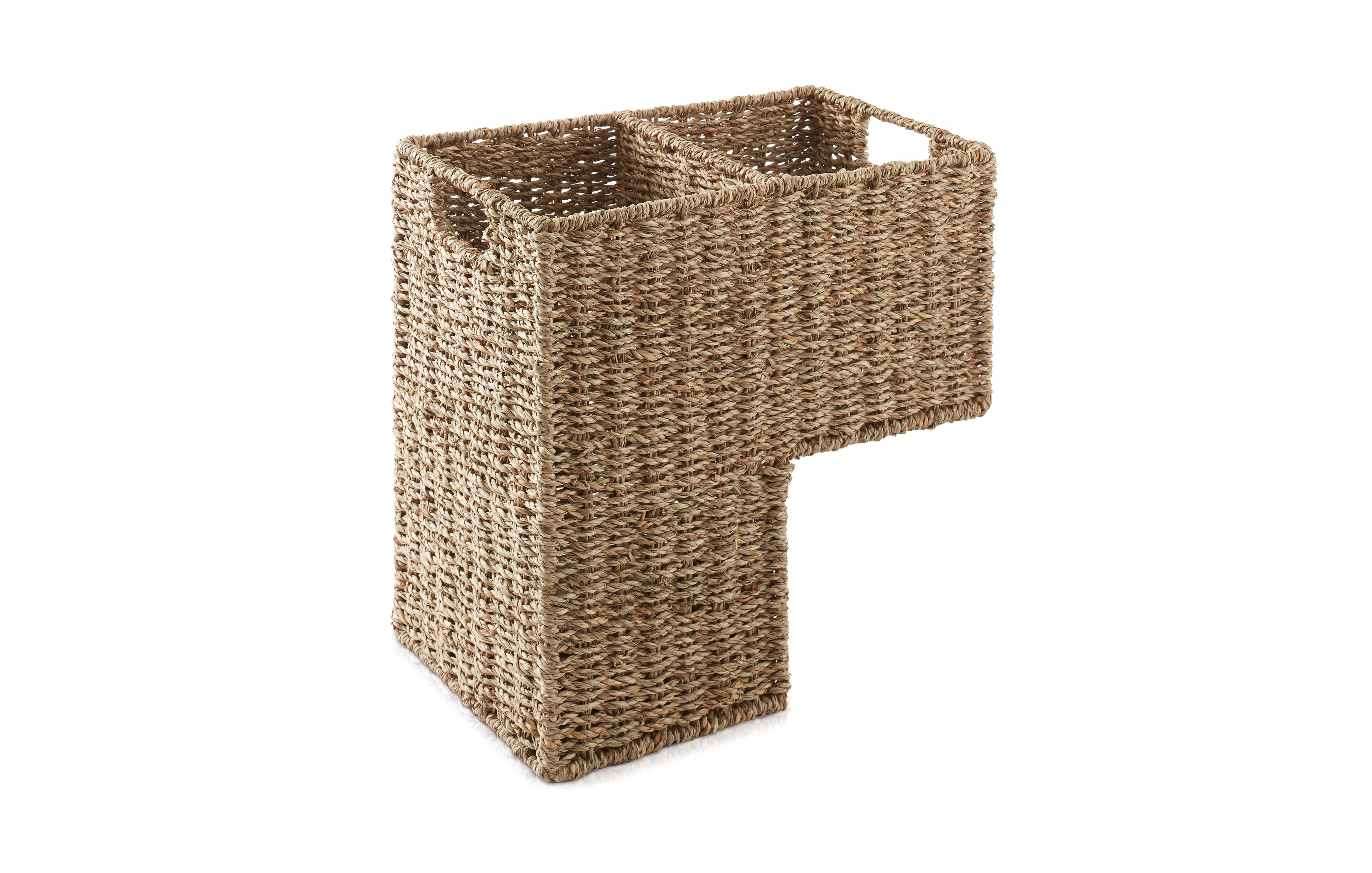 Casafield Stair Basket with Handles, Natural Seagrass - Woven Staircase Step Organizer Bin
