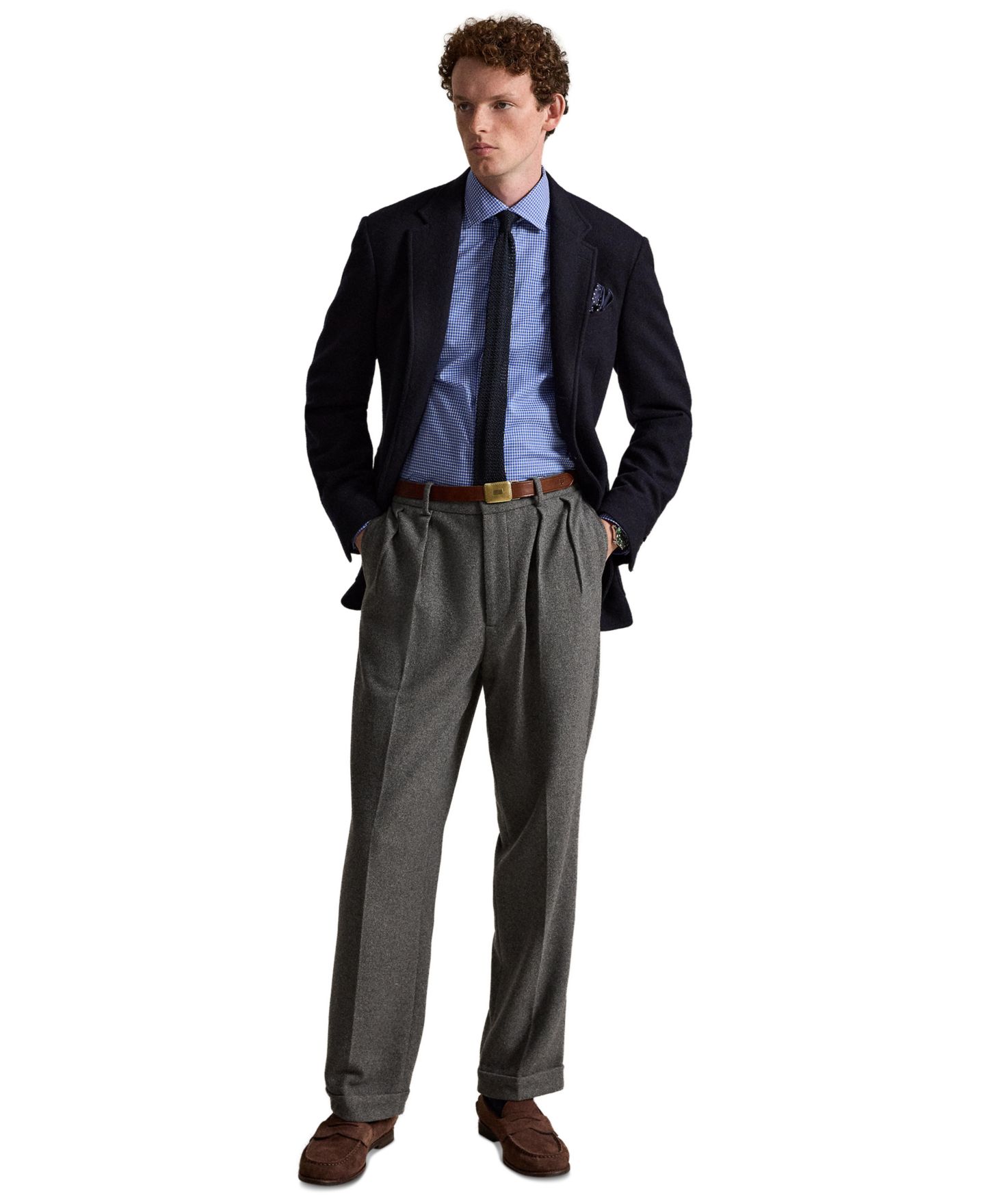 Мужская рубашка Polo Ralph Lauren Regent Checked Poplin Classic-Fit, цвет: Синий белый — фото 2