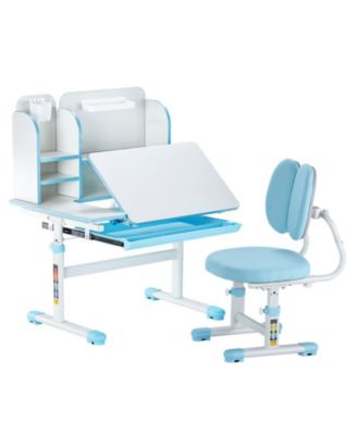 Children's Study Desk and Chair Set with Adjustable Height, Bookshelf  and Tilting Desktop