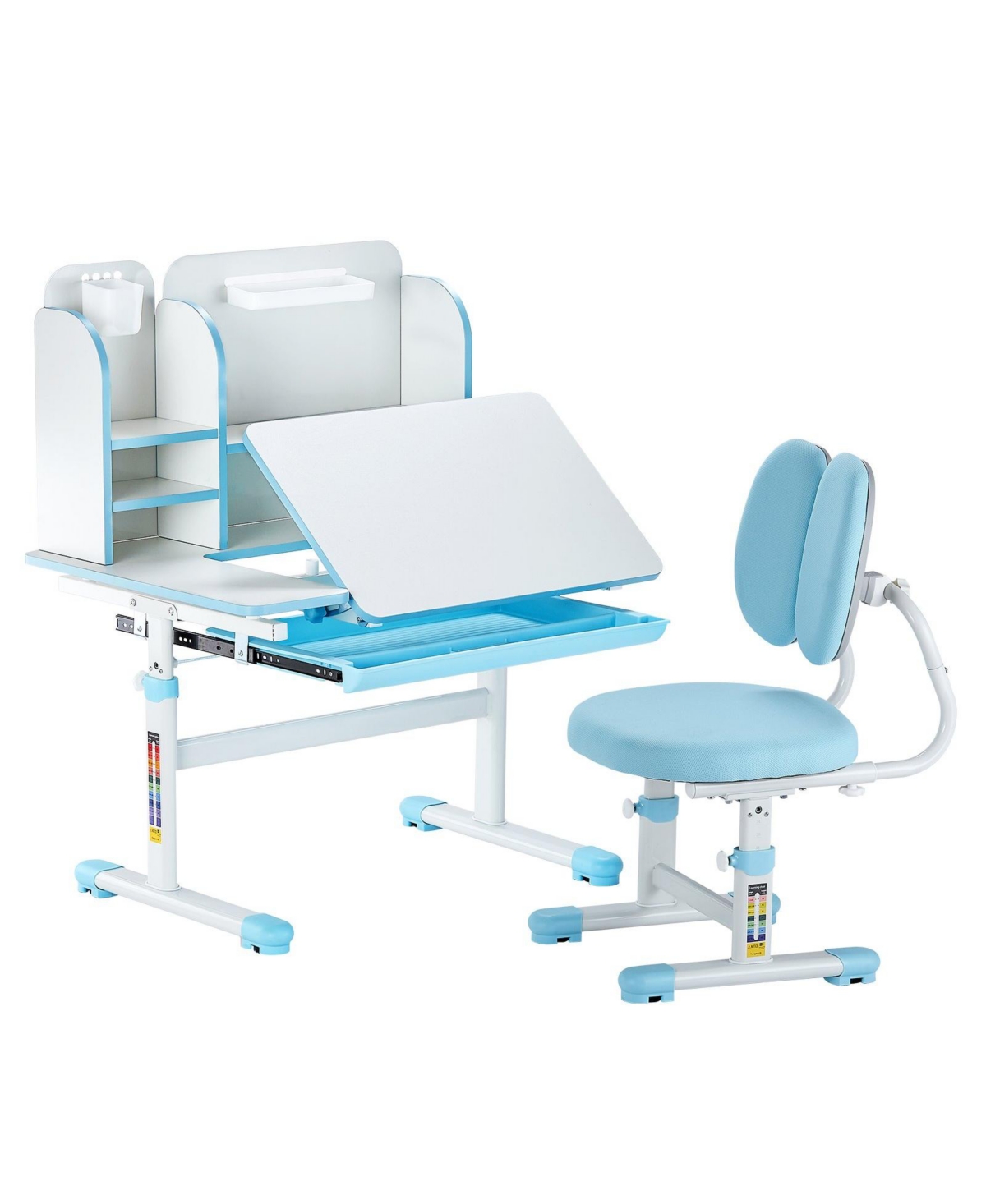 Slickblue Children's Study Desk and Chair Set with Adjustable Height, Bookshelf Tilting Desktop