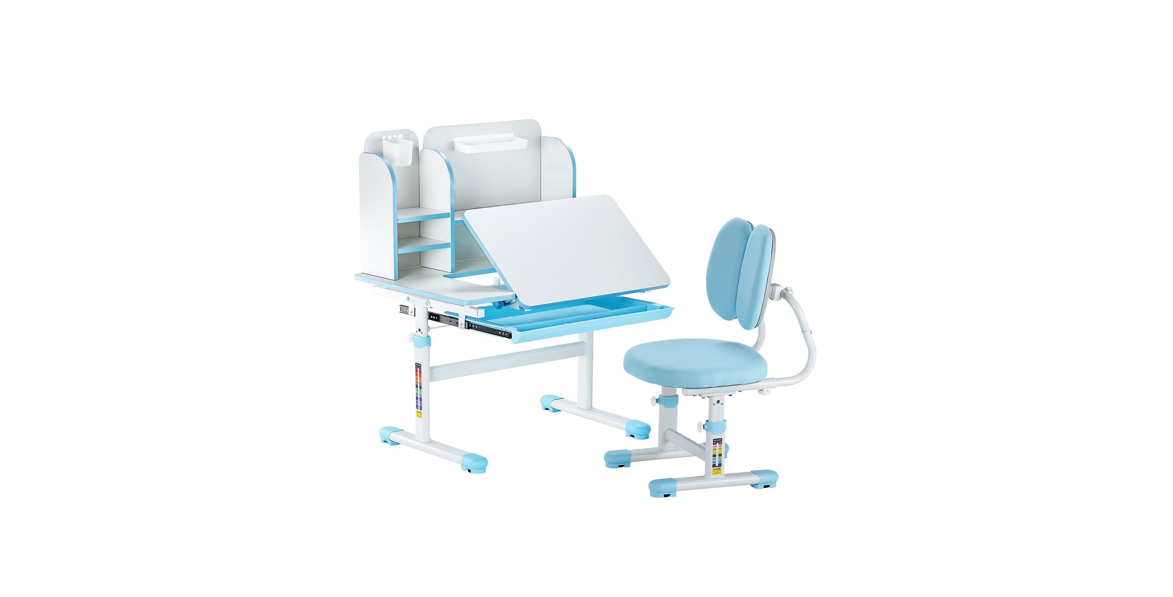Slickblue Children's Study Desk and Chair Set with Adjustable Height, Bookshelf Tilting Desktop