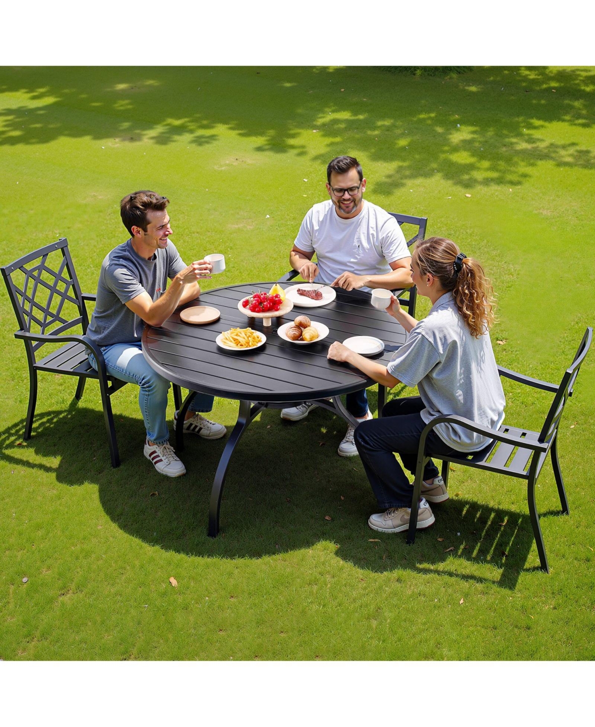 Slickblue Round Metal Patio Table with Umbrella Hole for Garden and Porch
