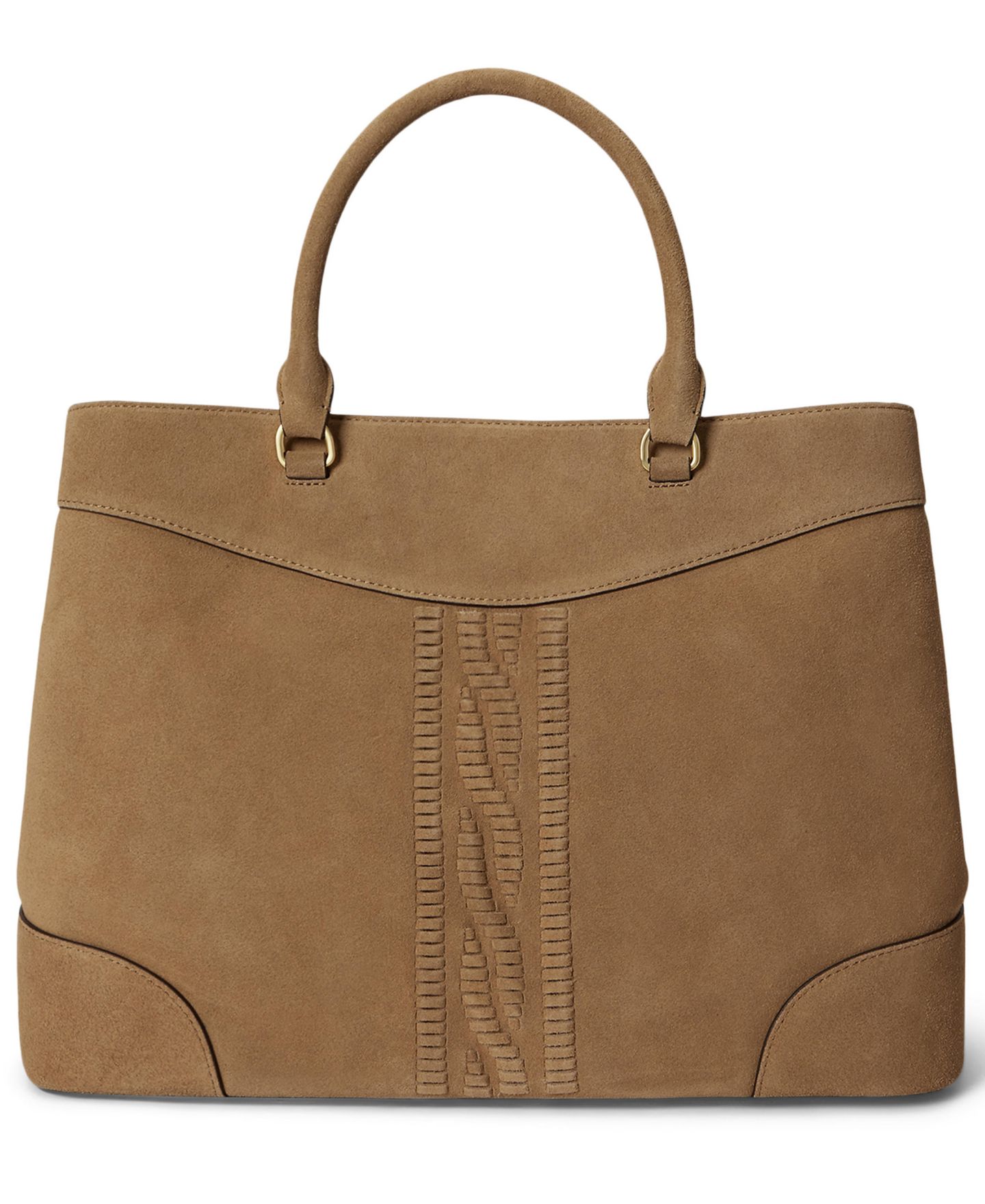 Женская сумка Lauren Ralph Lauren Marcy Suede Cable-Embossed Large Satchel, цвет: Верблюжий — фото 3