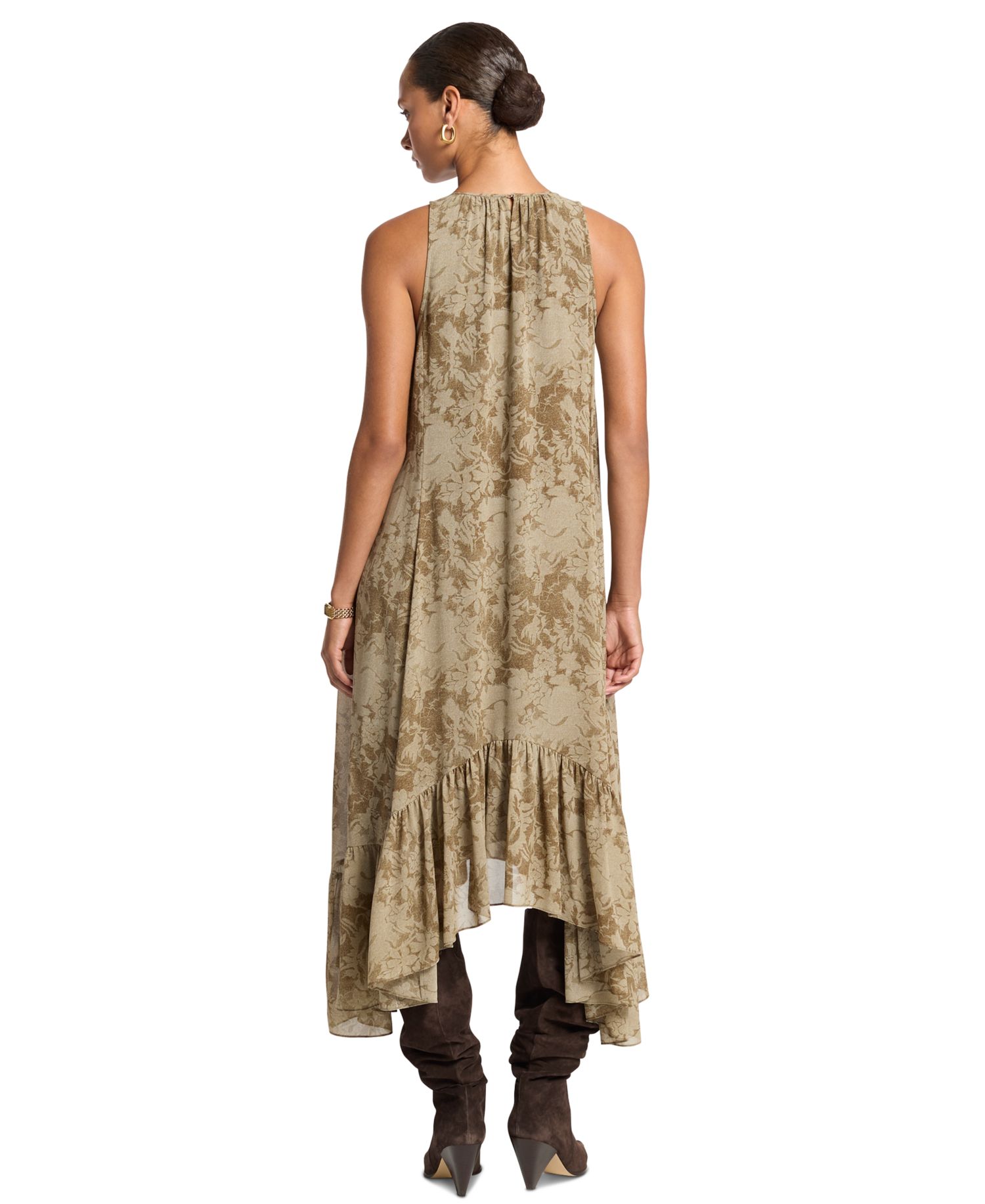Women's High-Low Floral-Print Ruffled Hem Midi Dress