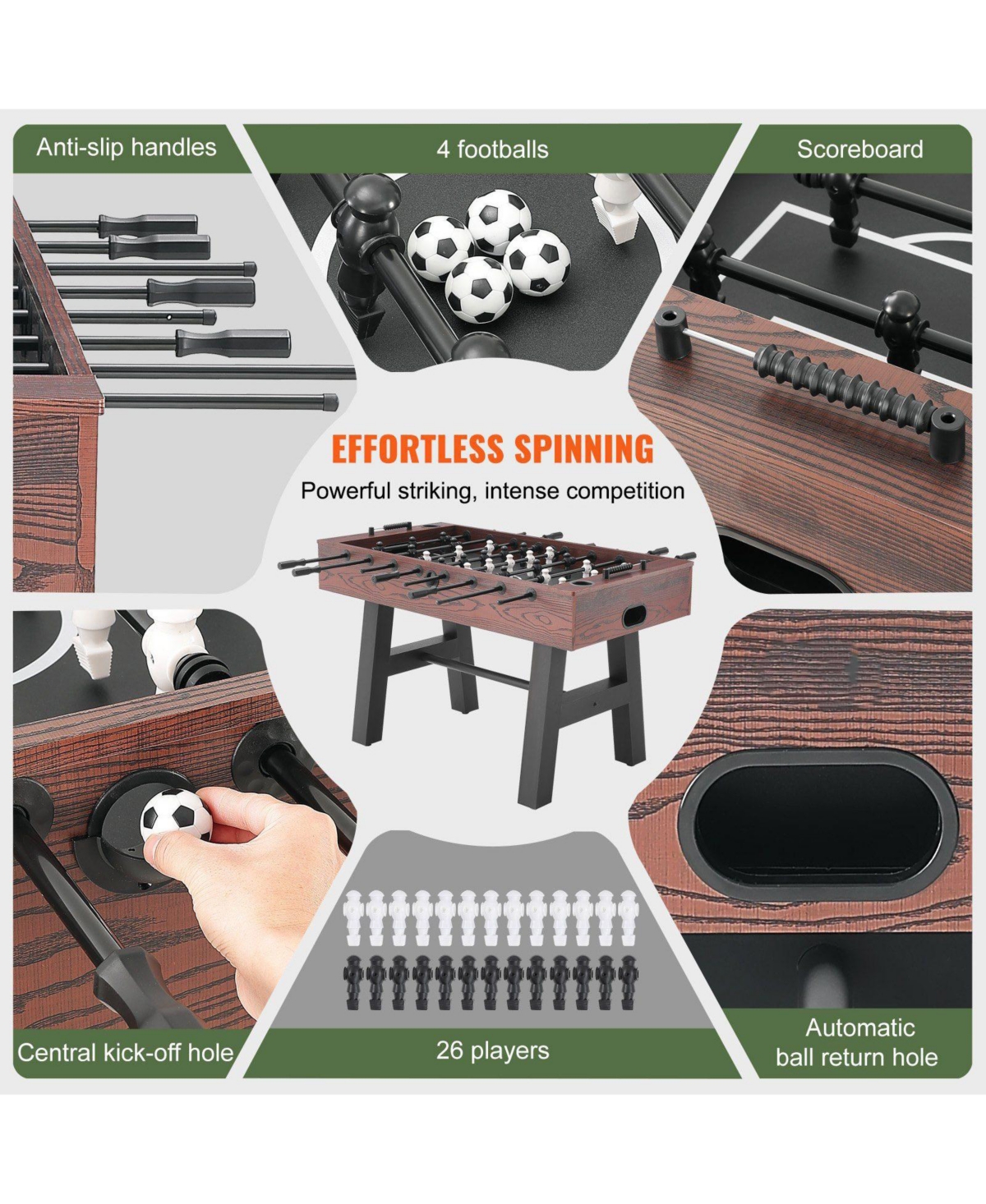 Slickblue 55in Foosball Table with Cup Holders and 4 Balls for Family Game Room