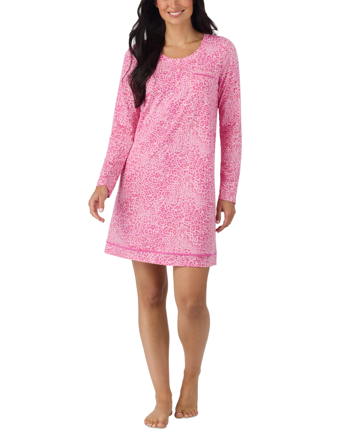 Cuddl Duds Women's Long-Sleeve Crewneck Knit Sleep Shirt - Pink Print