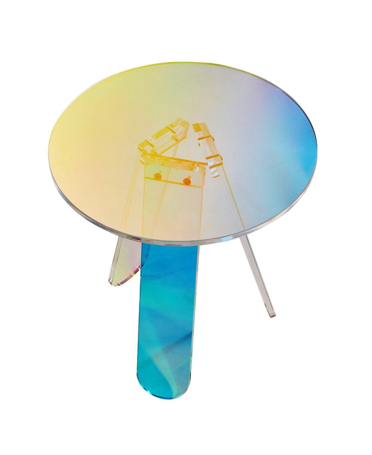 Slickblue Iridescent Acrylic Side Table with Round Top for Living Room