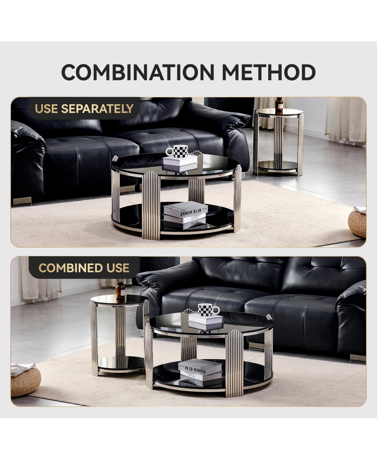 Flynama 16.9" Double-Layer Glass Side Table, Frame