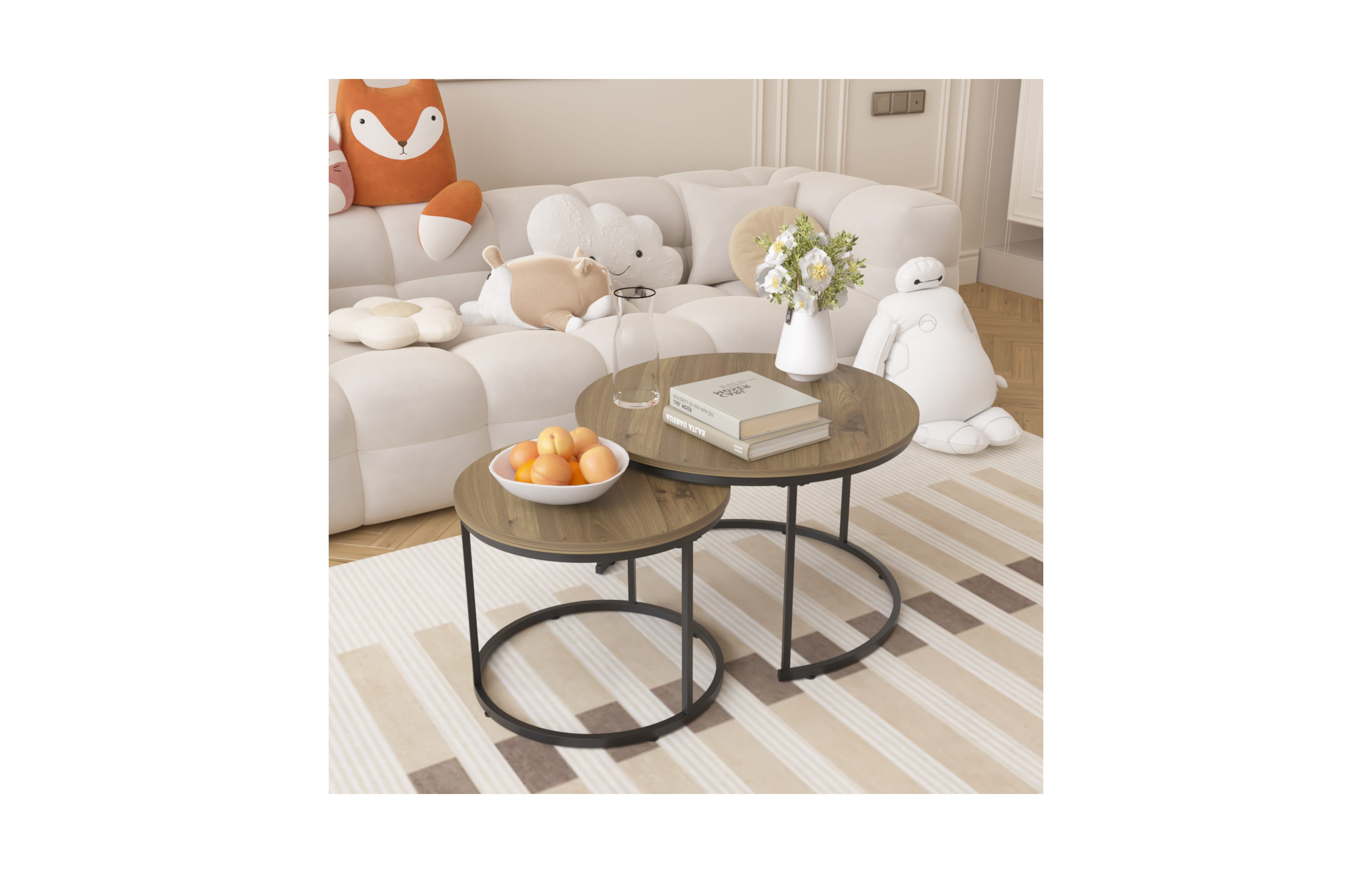 Flynama 27.6" Nesting Coffee Table Set of 2 Mdf Marble Top Metal Frame Side Tables