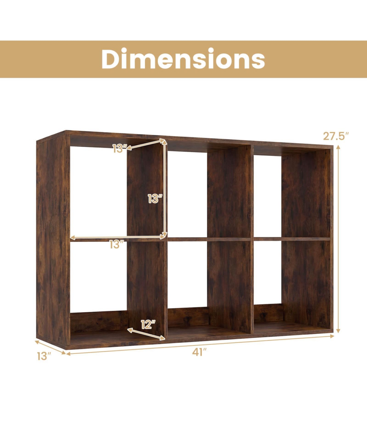 Costway 6-Cube Bookshelf, Modern Cubby Bookcase with Back Guardrail and Anti-tipping Kits