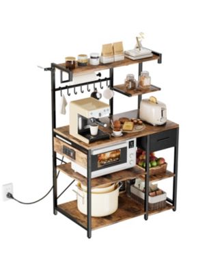 Kitchen Bakers Rack with Power Outlet 4.6ft Power Cable X-Shaped Support Bar 8 S-Shaped Hooks