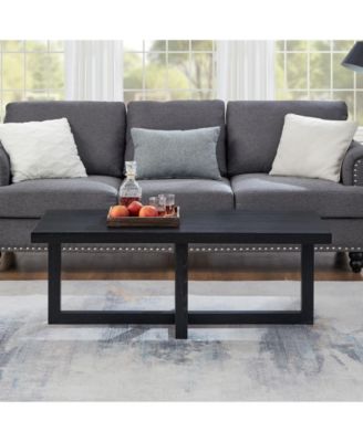 Contemporary Rectangular Coffee Table Cross Base Wood Finish